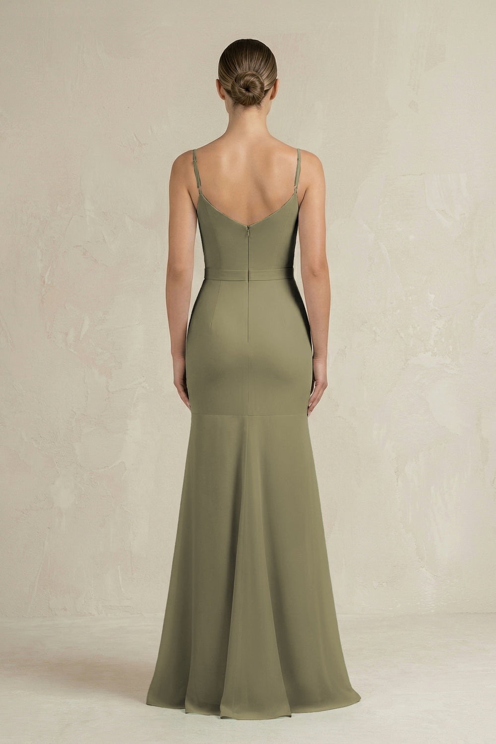 Cami Strap Mermaid Ruffled Chiffon Bridesmaid Dress in Thyme