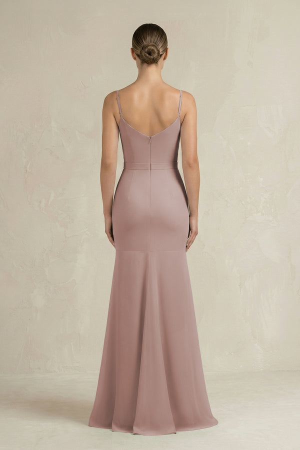 Cami Strap Mermaid Ruffled Chiffon Bridesmaid Dress in Toffee (2) | KISSBRIDAL
