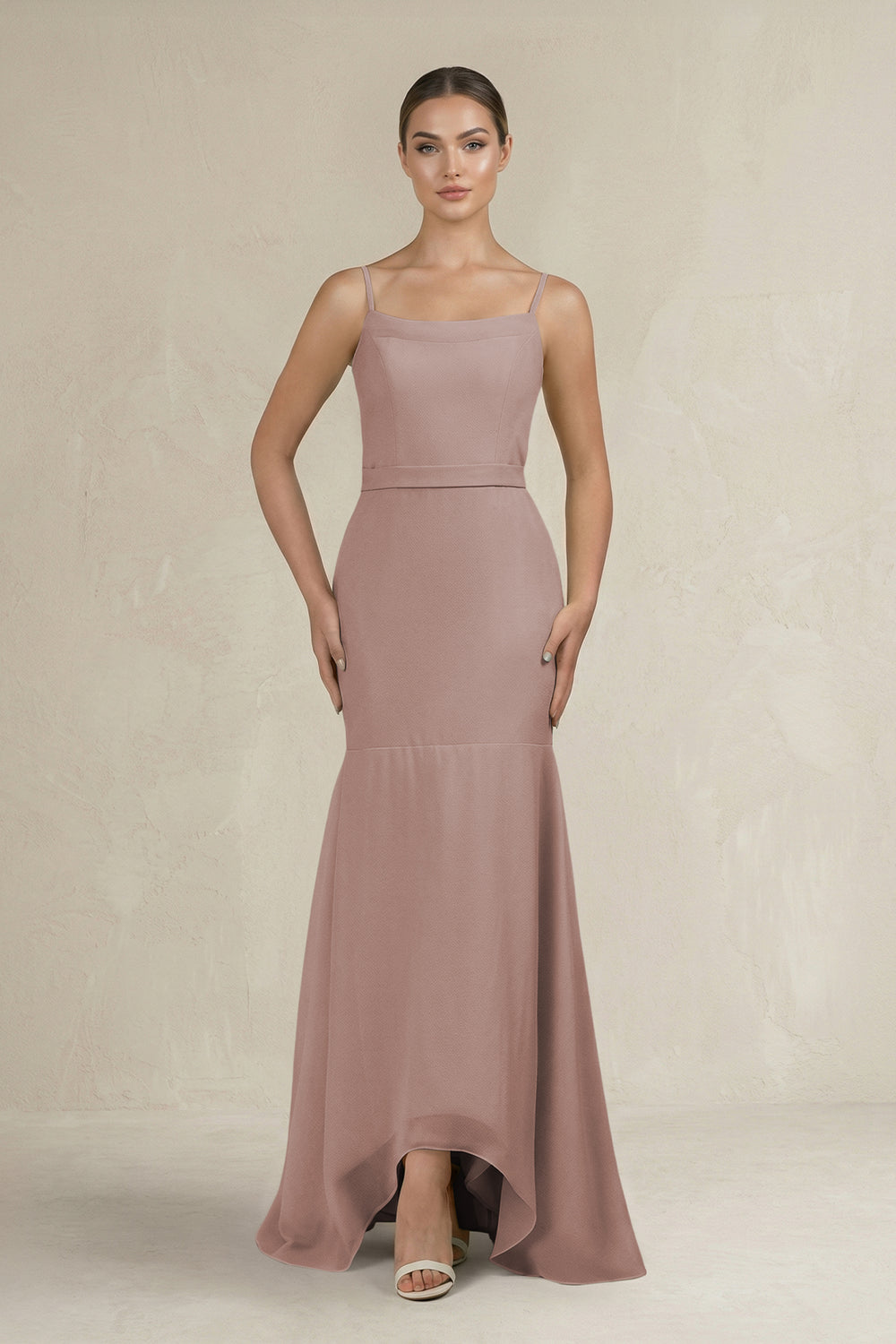 Cami Strap Mermaid Ruffled Chiffon Bridesmaid Dress in Toffee