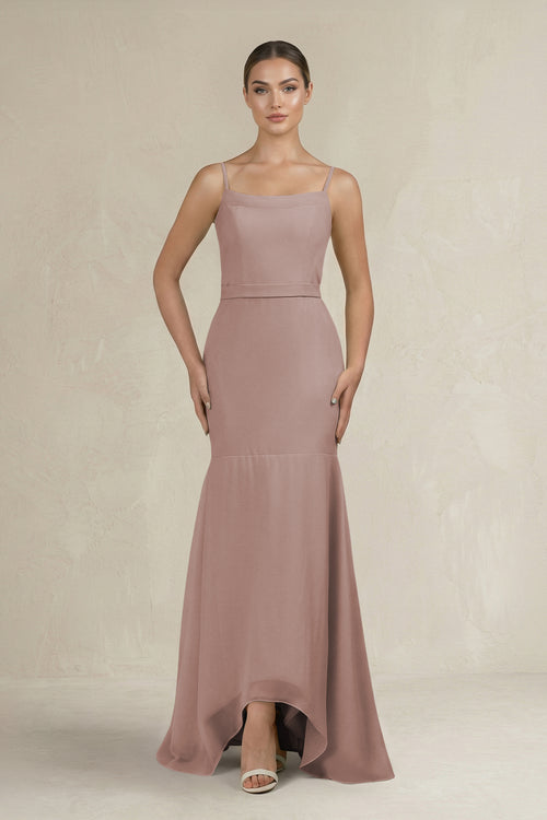 Cami Strap Mermaid Ruffled Chiffon Bridesmaid Dress in Toffee | KISSBRIDAL