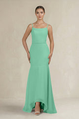 Cami Strap Mermaid Ruffled Chiffon Bridesmaid Dress in Turquoise - KISS BRIDAL Bridesmaid Dresses