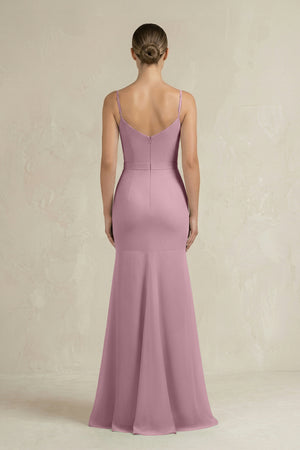 Cami Strap Mermaid Ruffled Chiffon Bridesmaid Dress in Vintage Mauve (2) | KISSBRIDAL