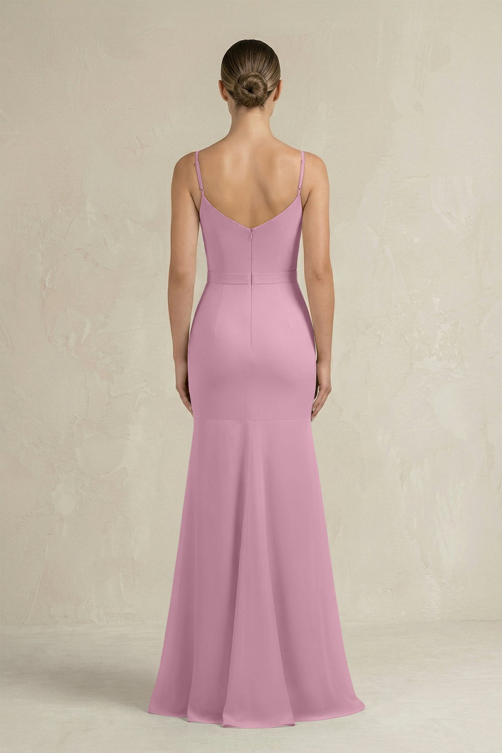 Cami Strap Mermaid Ruffled Chiffon Bridesmaid Dress in Vintage Mauve - SHE IS ME Bridesmaid Dresses