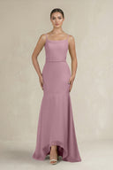 Cami Strap Mermaid Ruffled Chiffon Bridesmaid Dress in Vintage Mauve | KISSBRIDAL