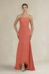 Cami Strap Mermaid Ruffled Chiffon Bridesmaid Dress in Wild Rose - KISS BRIDAL Bridesmaid Dresses