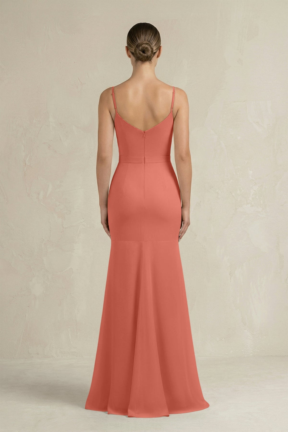 Cami Strap Mermaid Ruffled Chiffon Bridesmaid Dress in Wild Rose - SHE IS ME Bridesmaid Dresses