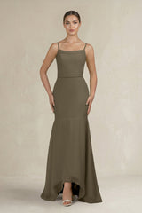 Cami Strap Mermaid Ruffled Chiffon Bridesmaid Dress in Willow Green - KISS BRIDAL Bridesmaid Dresses