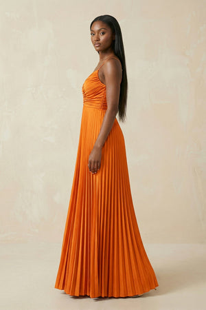 Cami Strap Pleated A - Line Bridesmaid Dress in Cinnamon - SHE IS ME Bridesmaid Dresses