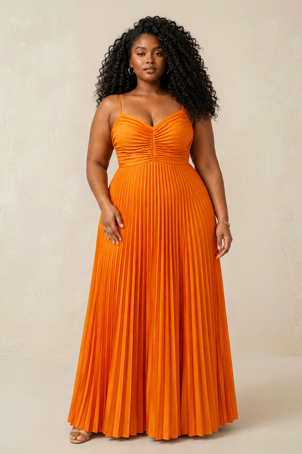 Cami Strap Pleated A - Line Bridesmaid Dress in Cinnamon - KISS BRIDAL Bridesmaid Dresses[sizeplus]