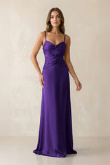 Cami Strap Pleated Sheath Satin Bridesmaid Dress in Amethyst - KISS BRIDAL Bridesmaid Dresses