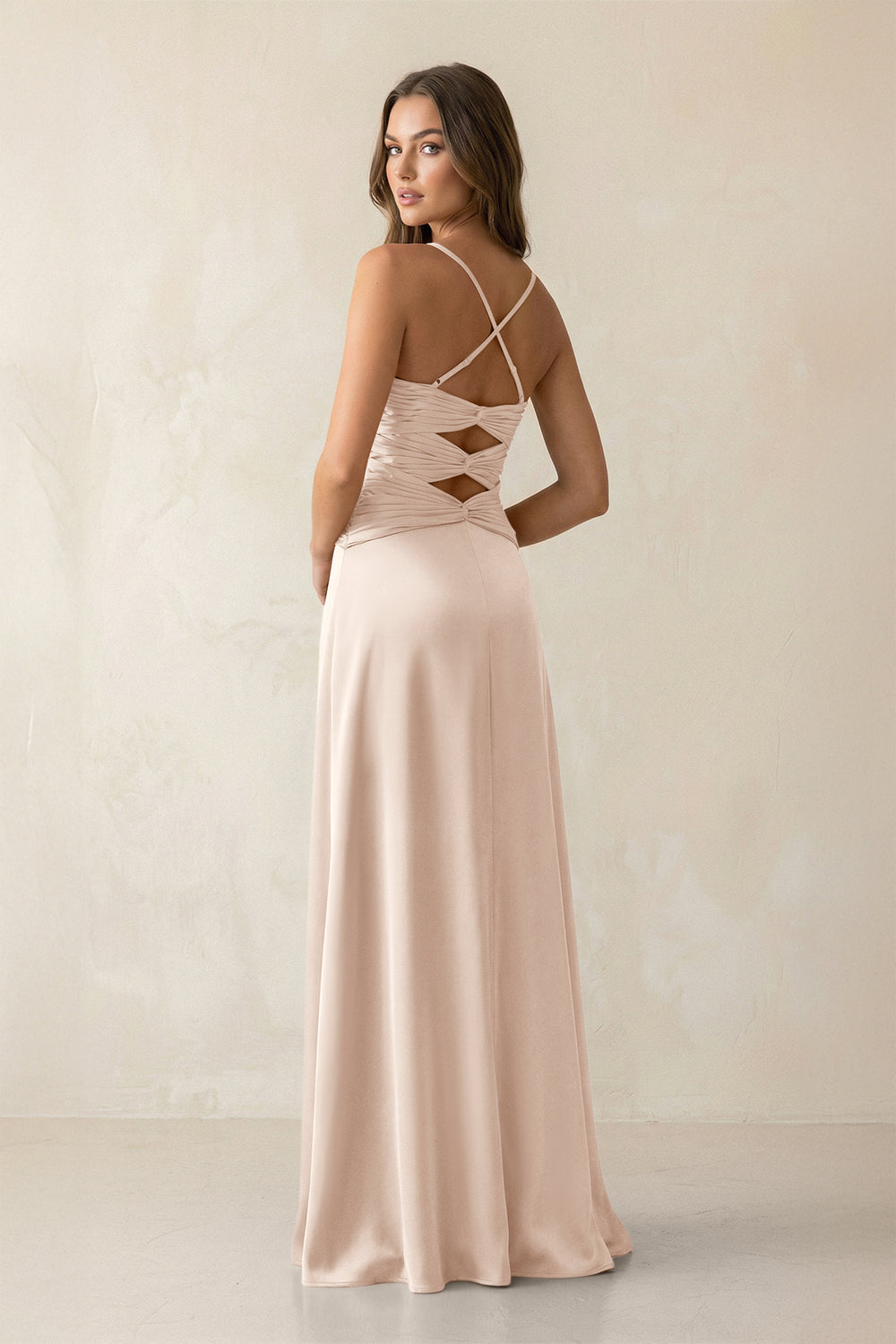 Cami Strap Pleated Sheath Satin Bridesmaid Dress in Buttercream