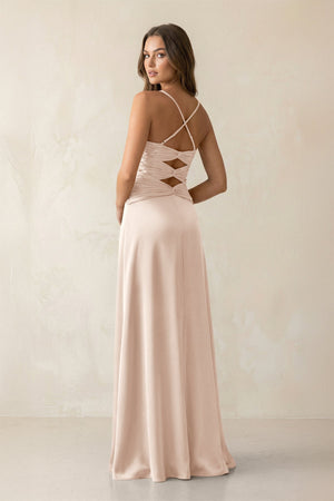 Cami Strap Pleated Sheath Satin Bridesmaid Dress in Buttercream - KISS BRIDAL Bridesmaid Dresses