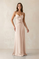 Cami Strap Pleated Sheath Satin Bridesmaid Dress in Buttercream - KISS BRIDAL Bridesmaid Dresses