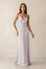Cami Strap Pleated Sheath Satin Bridesmaid Dress in Dusk - KISS BRIDAL Bridesmaid Dresses
