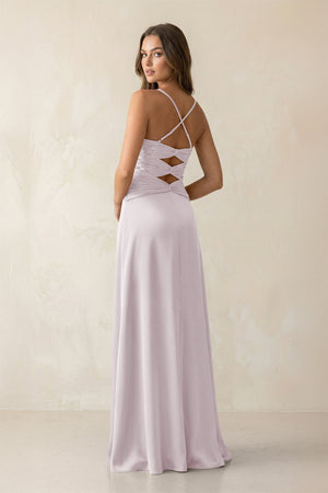 Cami Strap Pleated Sheath Satin Bridesmaid Dress in Dusk - KISS BRIDAL Bridesmaid Dresses
