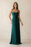 Cami Strap Pleated Sheath Satin Bridesmaid Dress in Emerald - KISS BRIDAL Bridesmaid Dresses