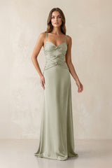 Cami Strap Pleated Sheath Satin Bridesmaid Dress in Frost - KISS BRIDAL Bridesmaid Dresses