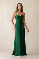 Cami Strap Pleated Sheath Satin Bridesmaid Dress in Green - KISS BRIDAL Bridesmaid Dresses
