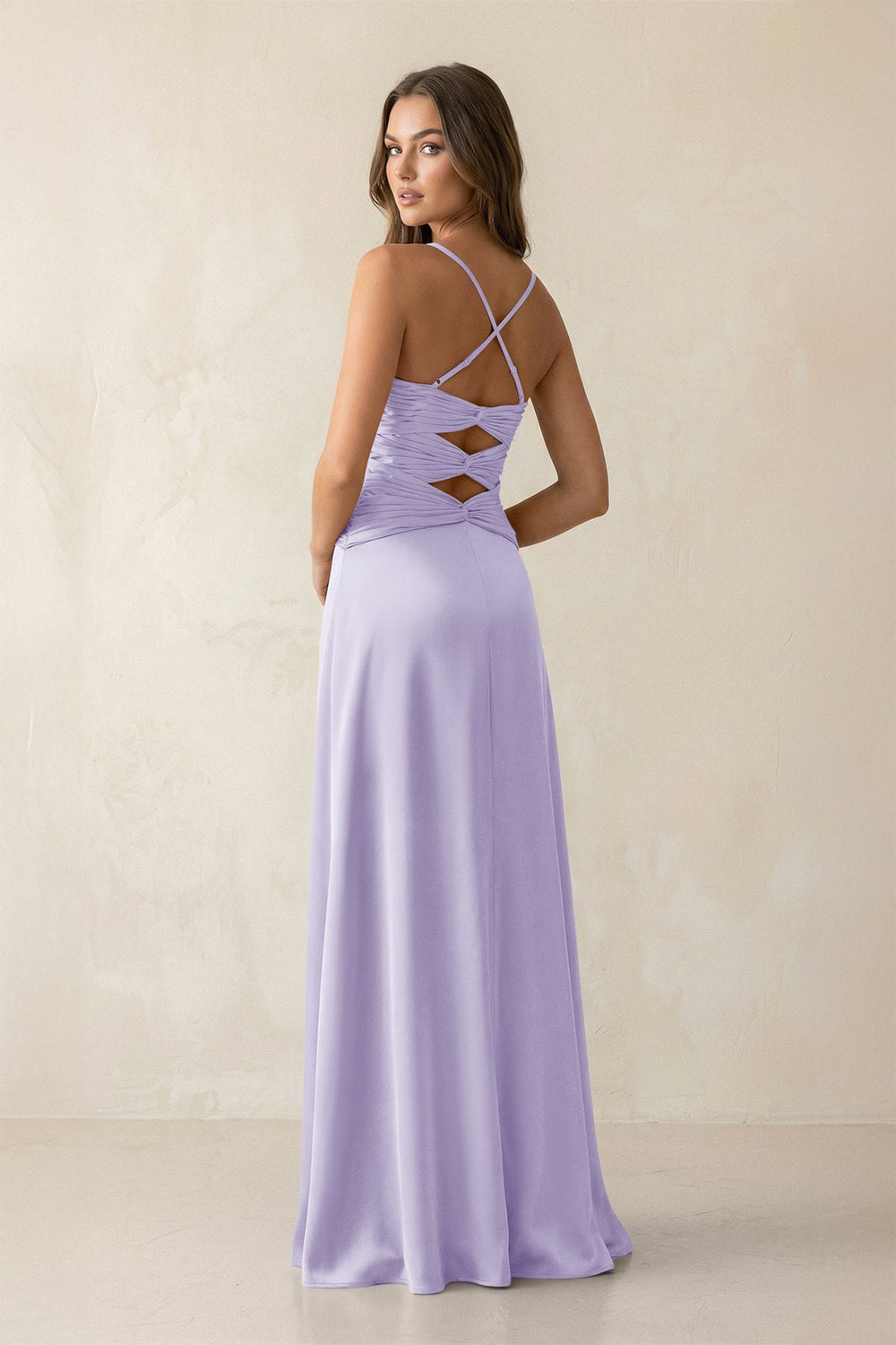Cami Strap Pleated Sheath Satin Bridesmaid Dress in Lavender - KISS BRIDAL Bridesmaid Dresses