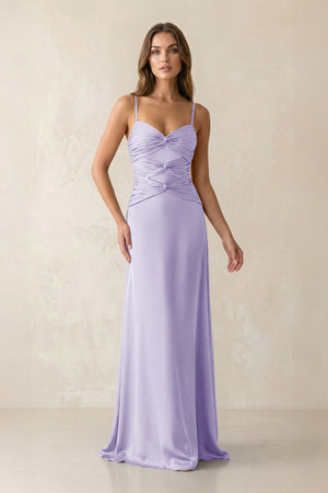 Cami Strap Pleated Sheath Satin Bridesmaid Dress in Lavender - KISS BRIDAL Bridesmaid Dresses