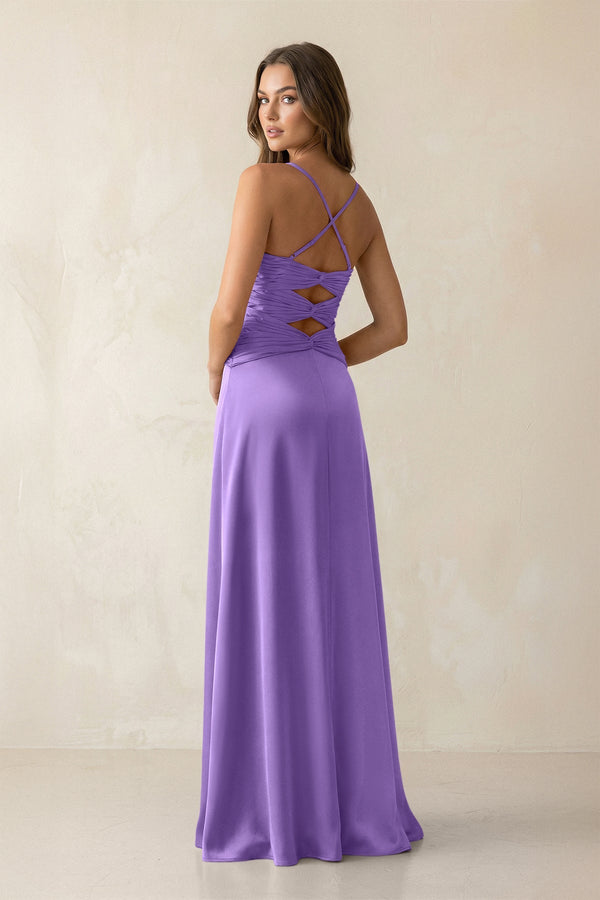 Cami Strap Pleated Sheath Satin Bridesmaid Dress in Lilac - KISS BRIDAL Bridesmaid Dresses
