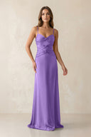Cami Strap Pleated Sheath Satin Bridesmaid Dress in Lilac - KISS BRIDAL Bridesmaid Dresses