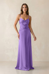 Cami Strap Pleated Sheath Satin Bridesmaid Dress in Lilac - KISS BRIDAL Bridesmaid Dresses