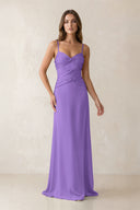 Cami Strap Pleated Sheath Satin Bridesmaid Dress in Lilac | KISSBRIDAL
