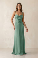 Cami Strap Pleated Sheath Satin Bridesmaid Dress in Mint Green - KISS BRIDAL Bridesmaid Dresses