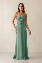 Cami Strap Pleated Sheath Satin Bridesmaid Dress in Mint Green - KISS BRIDAL Bridesmaid Dresses