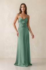 Cami Strap Pleated Sheath Satin Bridesmaid Dress in Mint Green | KISSBRIDAL