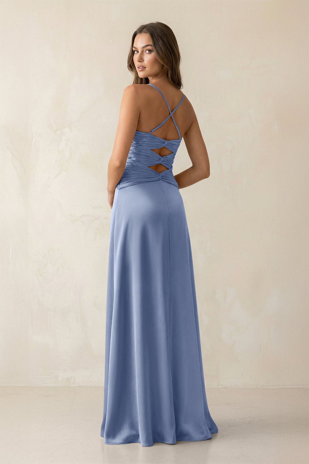 Cami Strap Pleated Sheath Satin Bridesmaid Dress in Mist - KISS BRIDAL Bridesmaid Dresses