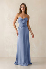 Cami Strap Pleated Sheath Satin Bridesmaid Dress in Mist - KISS BRIDAL Bridesmaid Dresses