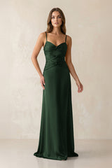 Cami Strap Pleated Sheath Satin Bridesmaid Dress in Moss - KISS BRIDAL Bridesmaid Dresses