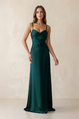 Cami Strap Pleated Sheath Satin Bridesmaid Dress in Pine - KISS BRIDAL Bridesmaid Dresses