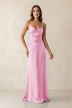 Cami Strap Pleated Sheath Satin Bridesmaid Dress in Pink - KISS BRIDAL Bridesmaid Dresses