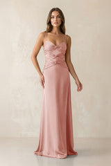Cami Strap Pleated Sheath Satin Bridesmaid Dress in Rose Petal - KISS BRIDAL Bridesmaid Dresses