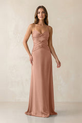 Cami Strap Pleated Sheath Satin Bridesmaid Dress in Rosette - KISS BRIDAL Bridesmaid Dresses