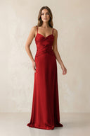 Cami Strap Pleated Sheath Satin Bridesmaid Dress in Spice - KISS BRIDAL Bridesmaid Dresses