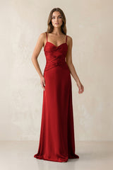 Cami Strap Pleated Sheath Satin Bridesmaid Dress in Spice - KISS BRIDAL Bridesmaid Dresses