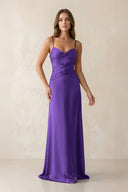 Cami Strap Pleated Sheath Satin Bridesmaid Dress in Tahiti - KISS BRIDAL Bridesmaid Dresses