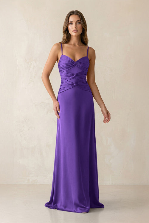 Cami Strap Pleated Sheath Satin Bridesmaid Dress in Tahiti - KISS BRIDAL Bridesmaid Dresses