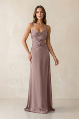 Cami Strap Pleated Sheath Satin Bridesmaid Dress in Toffee - KISS BRIDAL Bridesmaid Dresses