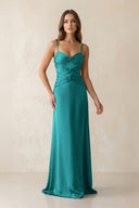 Cami Strap Pleated Sheath Satin Bridesmaid Dress in Turquoise - KISS BRIDAL Bridesmaid Dresses