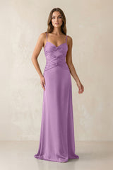 Cami Strap Pleated Sheath Satin Bridesmaid Dress in Vintage Mauve - KISS BRIDAL Bridesmaid Dresses