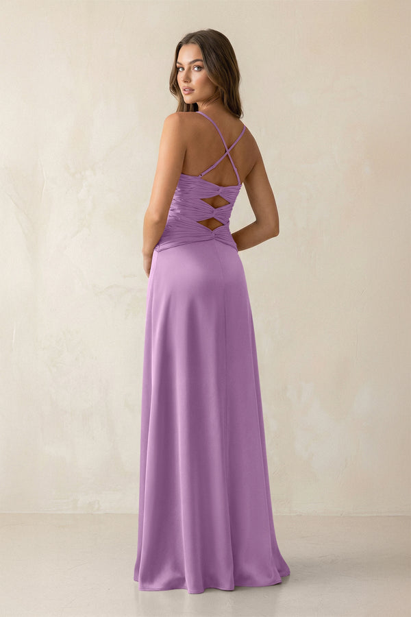 Cami Strap Pleated Sheath Satin Bridesmaid Dress in Vintage Mauve - KISS BRIDAL Bridesmaid Dresses