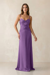 Cami Strap Pleated Sheath Satin Bridesmaid Dress in Wisteria - KISS BRIDAL Bridesmaid Dresses