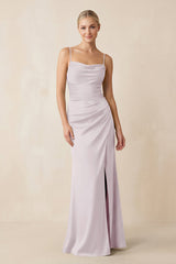Cami Strap Ruched Satin Sheath Bridesmaid Dress in Dusk - KISS BRIDAL Bridesmaid Dresses