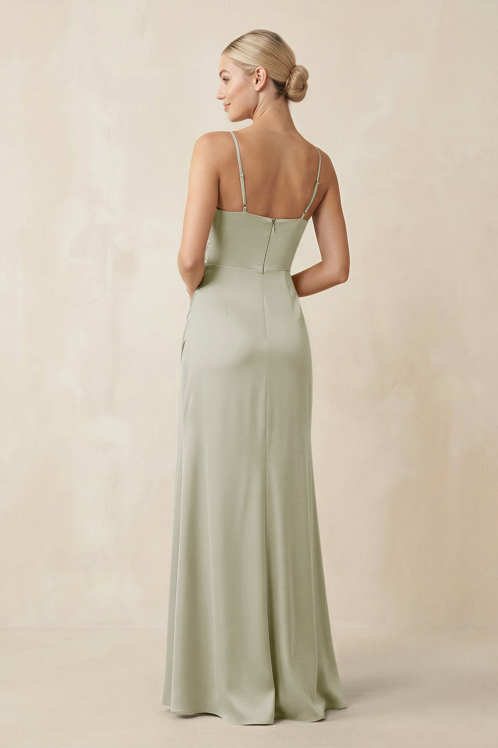 Cami Strap Ruched Satin Sheath Bridesmaid Dress in Frost - KISS BRIDAL Bridesmaid Dresses