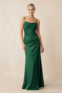 Cami Strap Ruched Satin Sheath Bridesmaid Dress in Green - KISS BRIDAL Bridesmaid Dresses